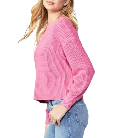 PAIGE Yenni Balloon Sleeve Sultry Rose Scalloped Crew Neck Sweater - Sz Med, NWT - Picture 4 of 14